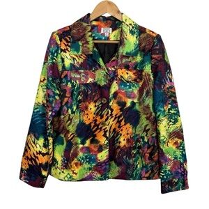 Keren Hart Artsy Colourful Jacket L Multicolour Neon Animal Print Packable EUC
